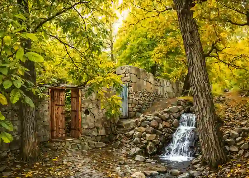 تابلوفرش دستبافت نما منظره کوچه باغ کد 4585