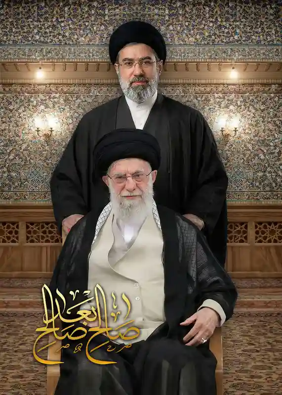 تابلو فرش طرح رهبر شهید سید علی خامنه ای و آیت الله مجتبی خامنه ای کد 9810